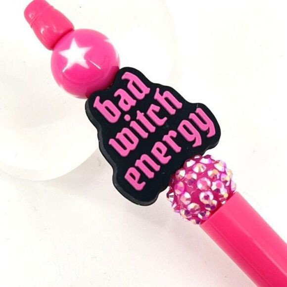 Bad Witch Energy Halloween pen handmade NEW bling rhinestone hot pink black - Picture 5 of 7